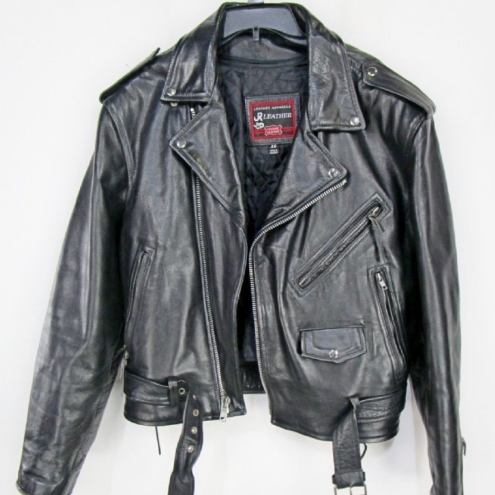 Black Leather Motorcycle Jacket HD Logo